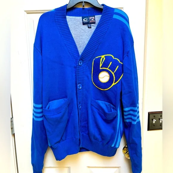 NWT! ⚾️⚾️Milwaukee Brewers Retro Sweater Cardigan⚾️⚾️.Size XXL. - Picture 1 of 13